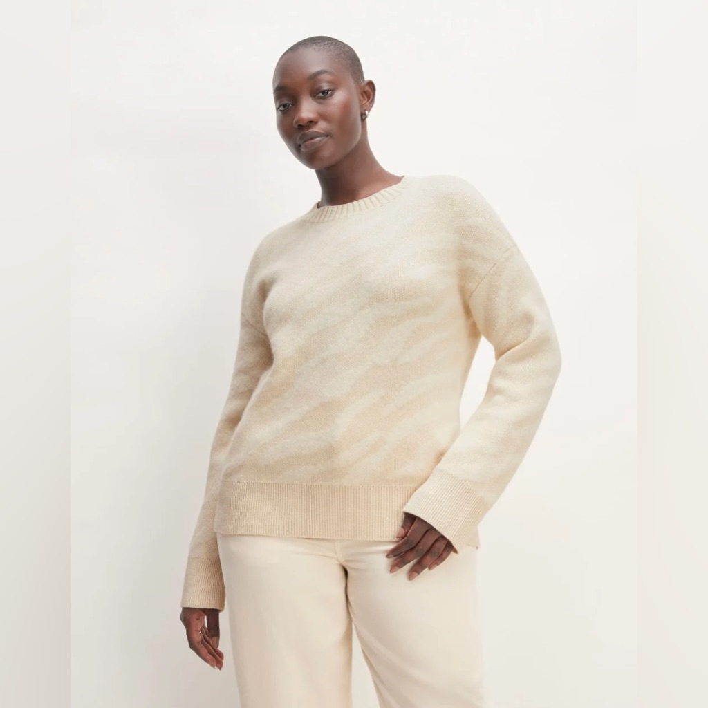 Everlane The Alpaca Tiger Jacquard Crewneck Sweater Xs Canvas/Snow
